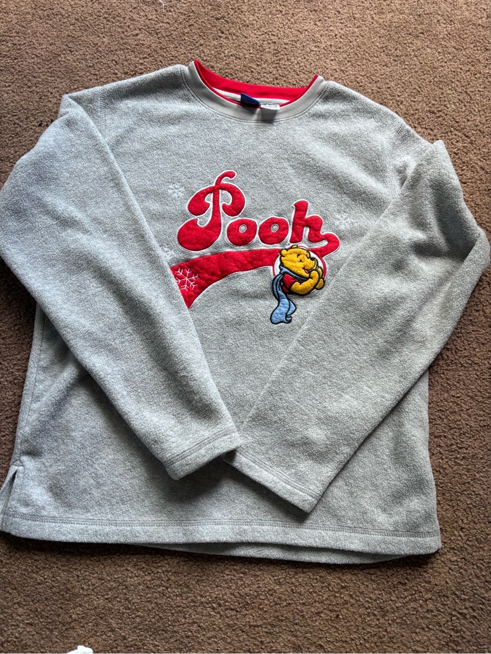 Disney Gray Crewneck Sweatshirt with Red 'Pooh' Applique and Yellow Character